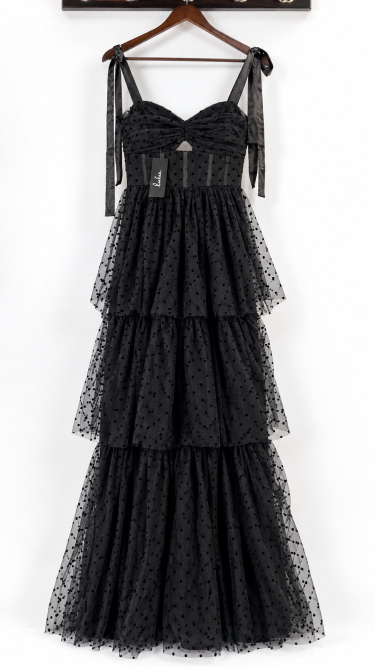 Lulus Billie Swiss Dot Maxi Dress Size Small Cocktail Whimsigoth Coquette